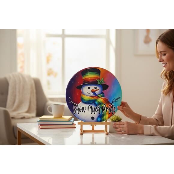 Snow Much Pride Snowman Sign | Rainbow Snowman Decor | LGBTQ Winter Wall Art - Picture 6 of 6